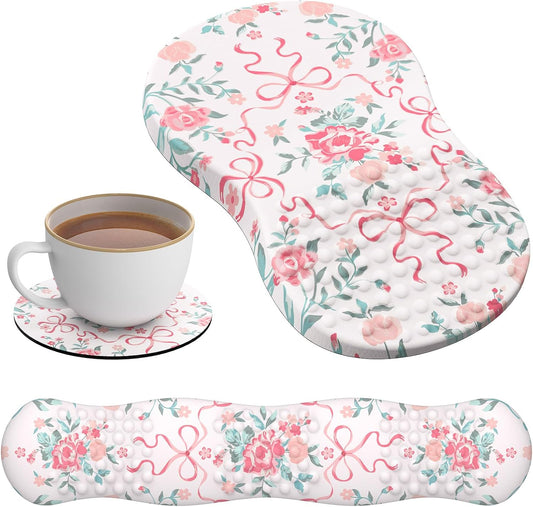 HAOCOO Ergonomic Wrist Rest Support for Mouse Pad & Keyboard Set, Non-Slip Base Memory Foam Wrist Rest, Pain Relief & Easy Typing Pad Wrist Support for Home,Office(Pink)