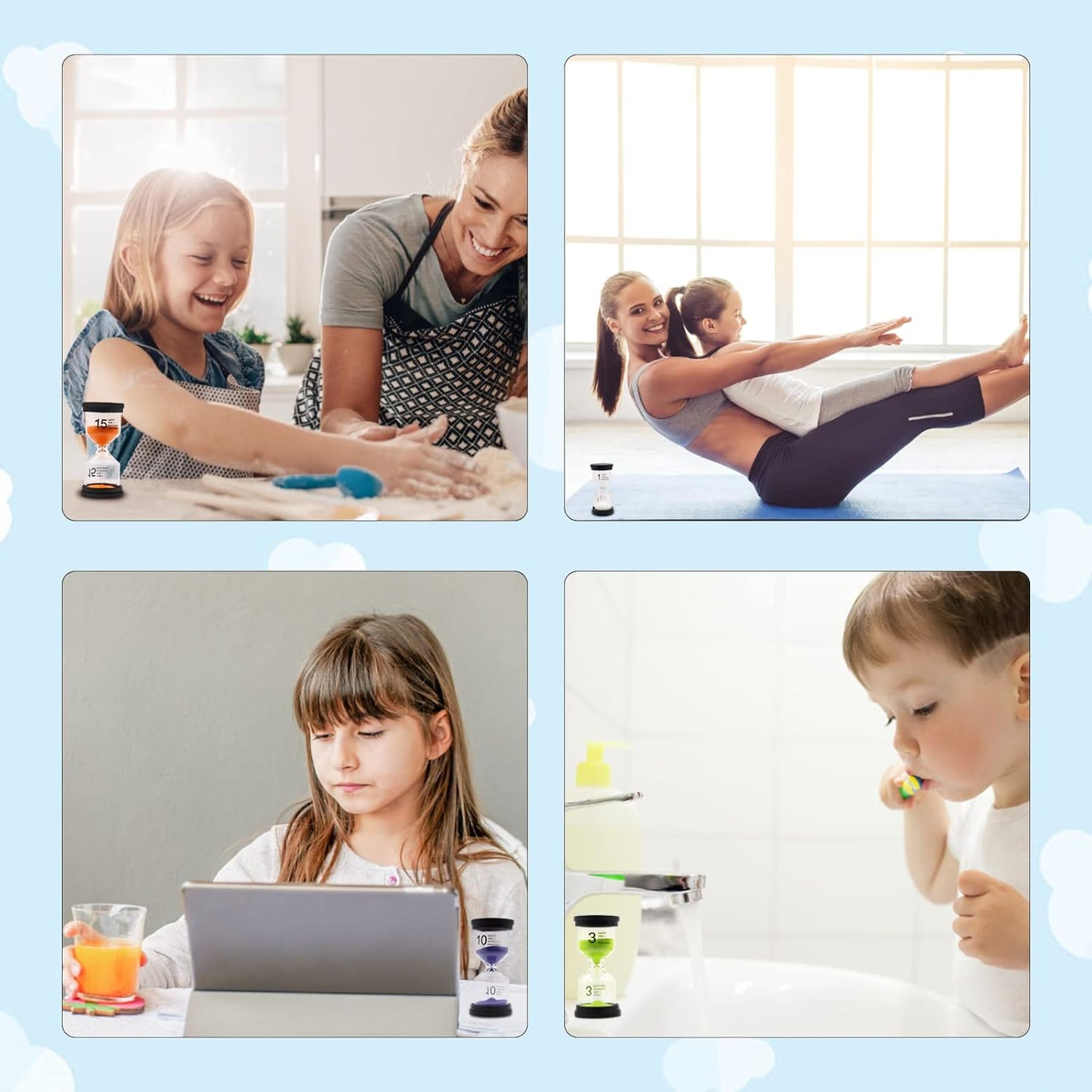 Sand Timer, Hourglass Sand Timers Colorful 1/3/5/10/15/30 Minutes Sandglass Timer with Protective Cover for Classroom Home Office Cooking (Pack of 6) Multicolor