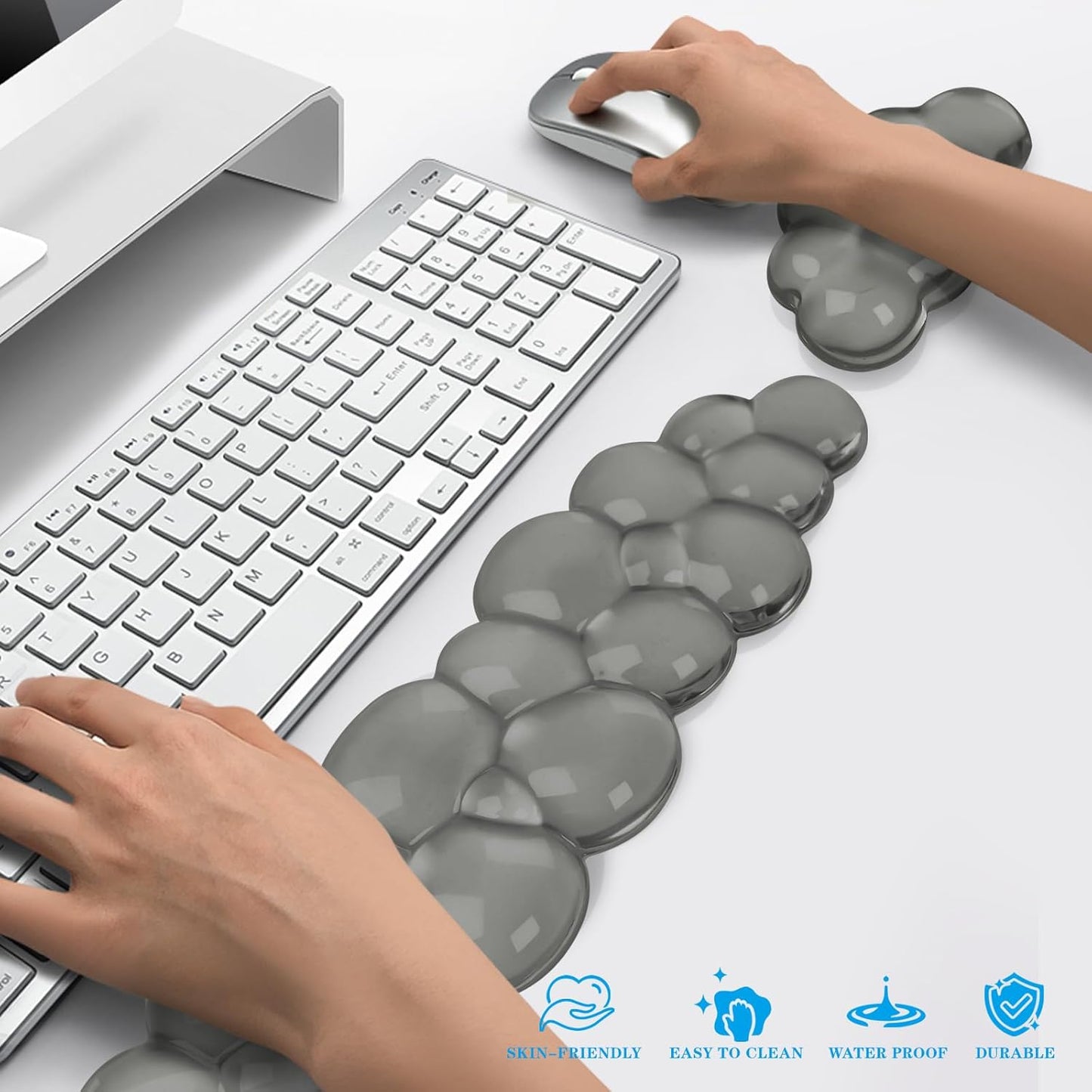 Gel Cloud Keyboard and Mouse Wrist Rest, Cute Wrist Support and Arm Support Keyboard Rest for Keyboard and Mouse Typing Pain Relief，Suitable for Office/Computer/Laptop/Gaming (Gray)