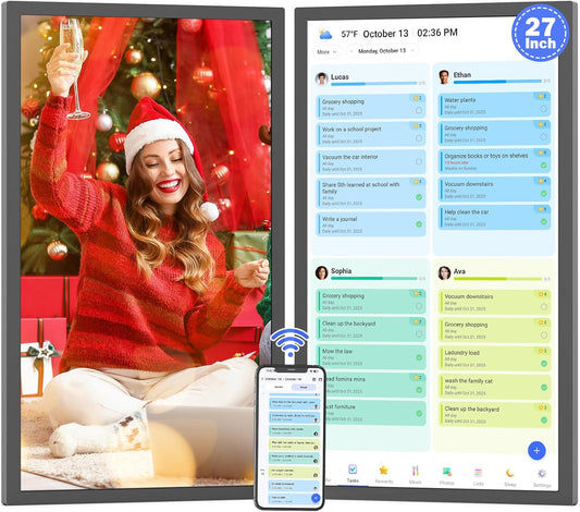 27" Smart Digital Calendar for-Family-Business-Planner - Electronic Calendar for Business Chore Chart, Touchscreen Display for Family Schedules, Wall & Desk Mountable, Christmas Gift for Mom Dad