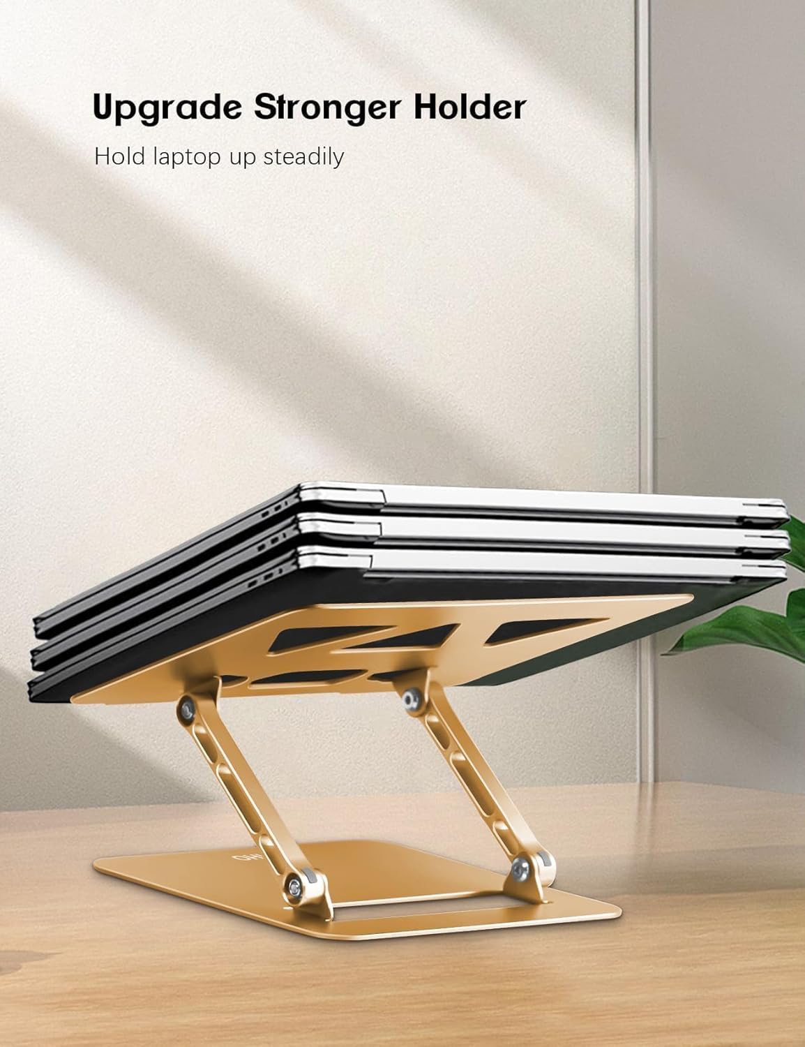 Adjustable Laptop Stand for Desk,Portable Laptop Stand Holder and Riser,Foldable Aluminum Notebook Computer Stands for MacBook Air Pro HP Lenovo Dell Samsung Chromebook, 10-15.6 inch, Gold