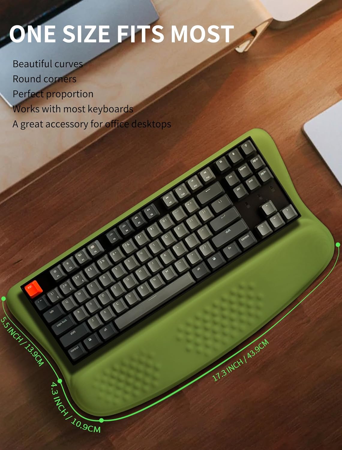 Ergonomic Wave Wrist Rest with Keyboard Stand, Cushioned Palm Rest, Comfortable Integrated Memory Foam for Natural Typing and Relieve Wrist Pain, Fresh Green