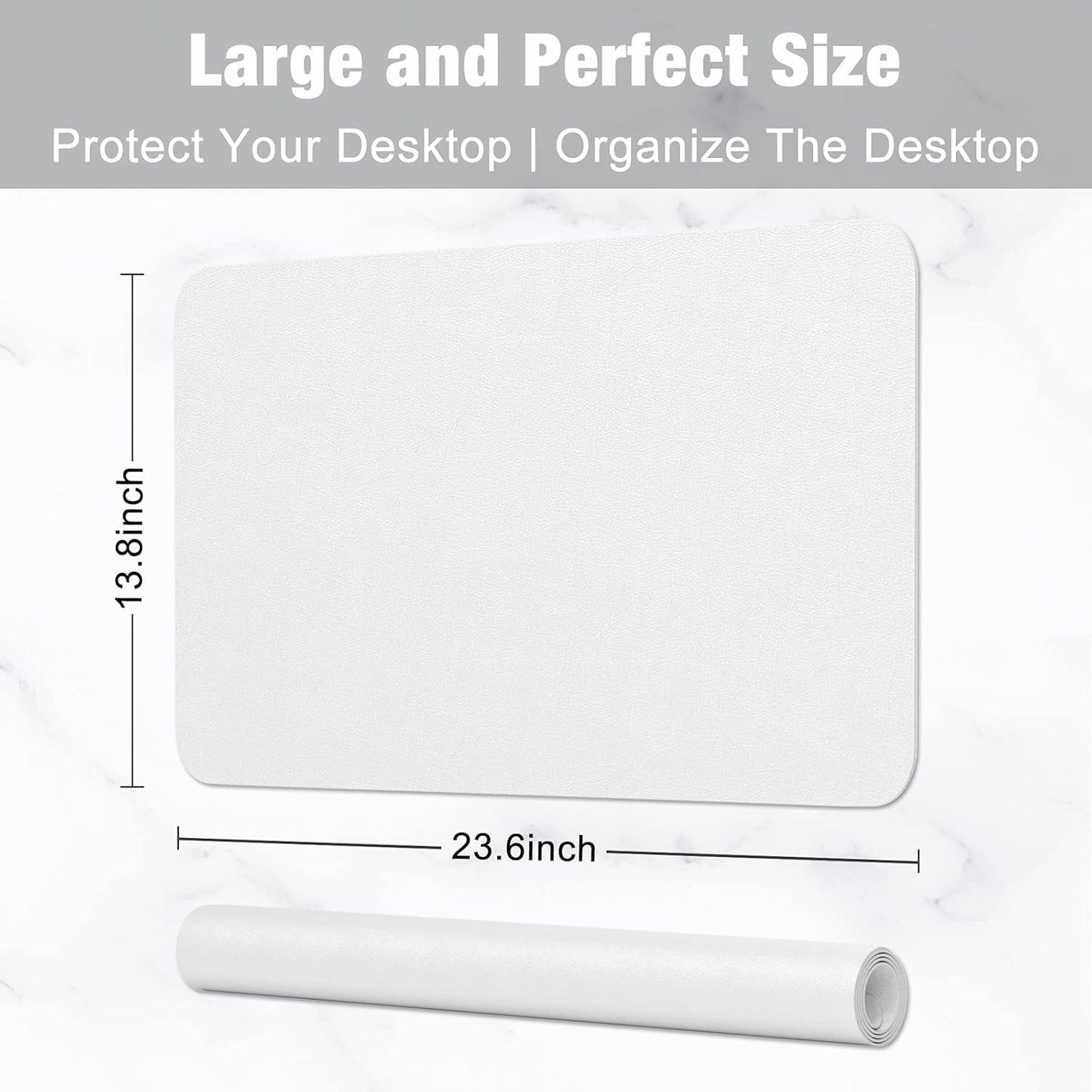 Hsurbtra Desk Pad, 23.6" x 13.8" PU Leather Desk Mat, M Extended Mouse Pad, Waterproof Desktop Blotter Protector, Non-Slip Ultra Thin Small Laptop Keyboard Writing Mat for Office Home, White