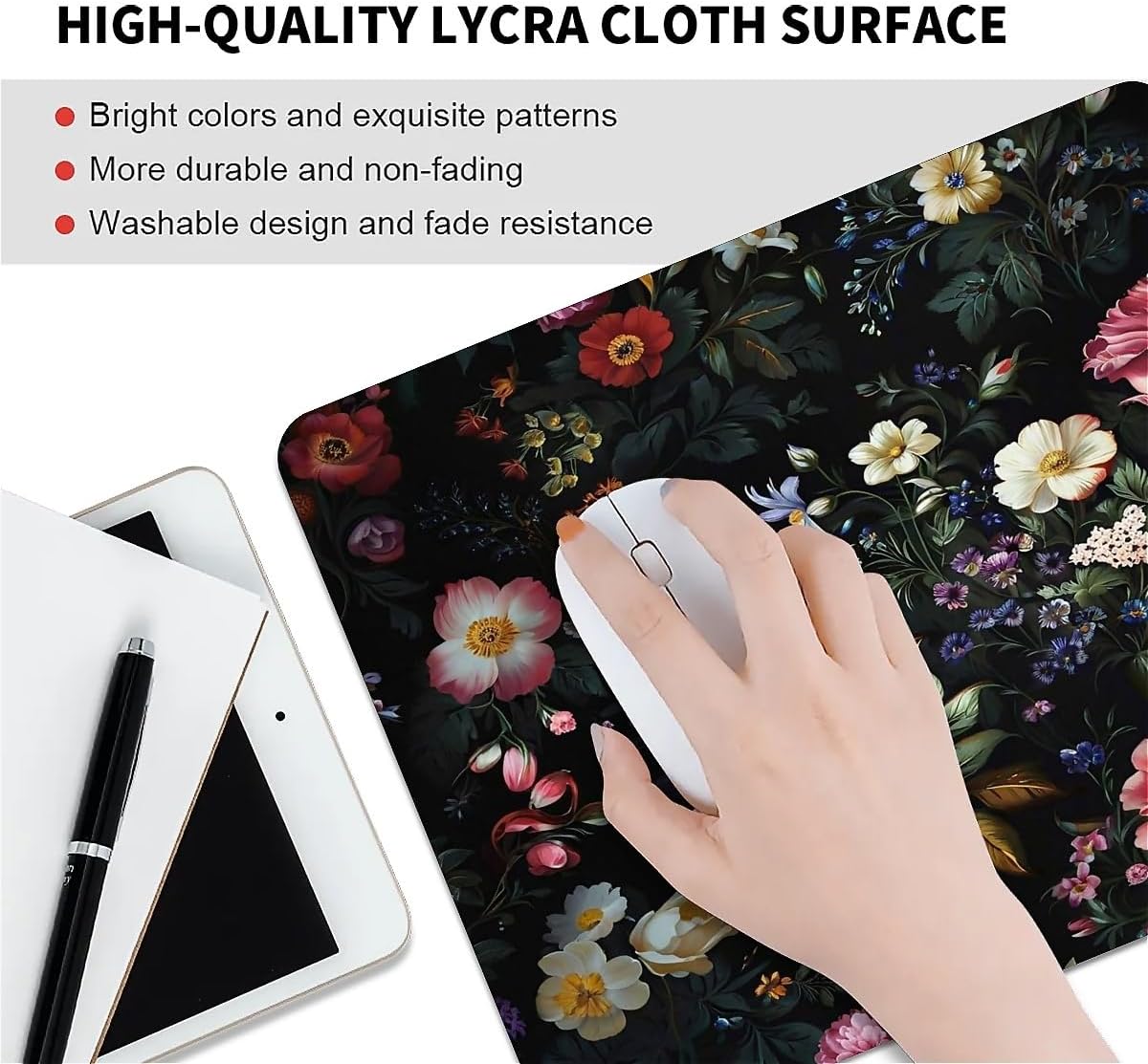 Square Mouse Pad Retro Oil Painting Flowers Plants, Personalized Premium-Textured Custom Mouse Mat Design, Washable Mousepad Cloth, Non-Slip Rubber Base Computer Mouse Pads for Wireless Mouse