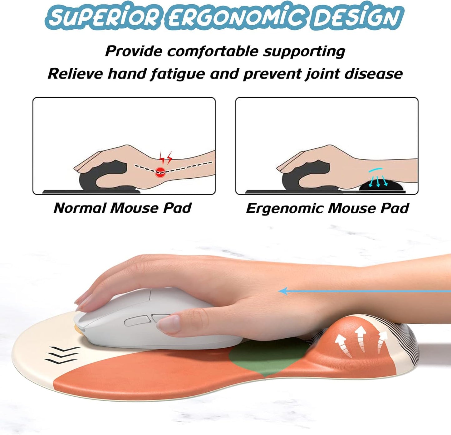 Hsurbtra Ergonomic Mouse Pad with Wrist Rest Support, Gel Mouse Pads with Non-Slip PU Base, Pain Relief Memory Foam Computer Mat, Cute Office Supplies Desk Decro Accessories, Green