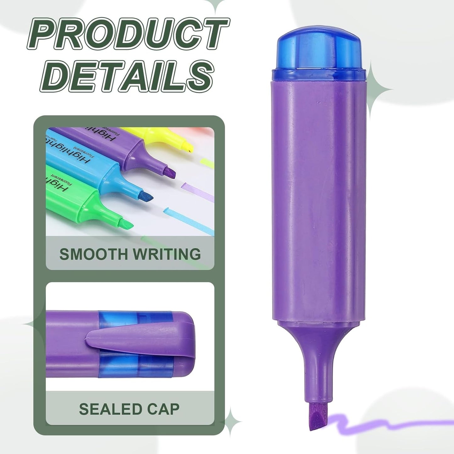 PATIKIL Cute Highlighters, 6 Pack no Bleeding High Lighters Colored Marker Pens Large Capacity Big Bulk Pastel for Office Supplies Books Journal Studying DIY Home, Light Purple