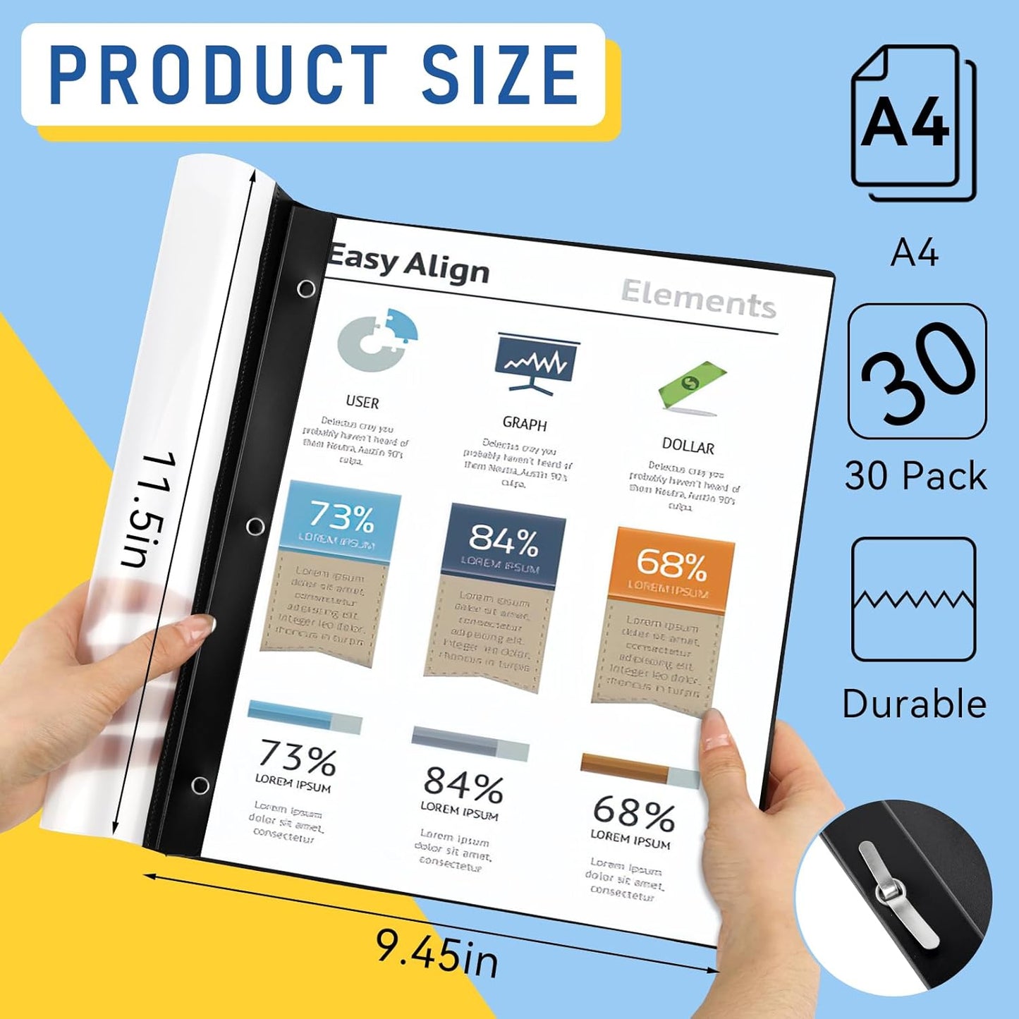 30 Pack Report Covers, COIDEA Report Covers with 3-Prong Fasteners, Presentation Folders for A4 and Letter Size Paper, Clear Front Report Covers Binder Bulk for School Business, 100 Sheet Capacity