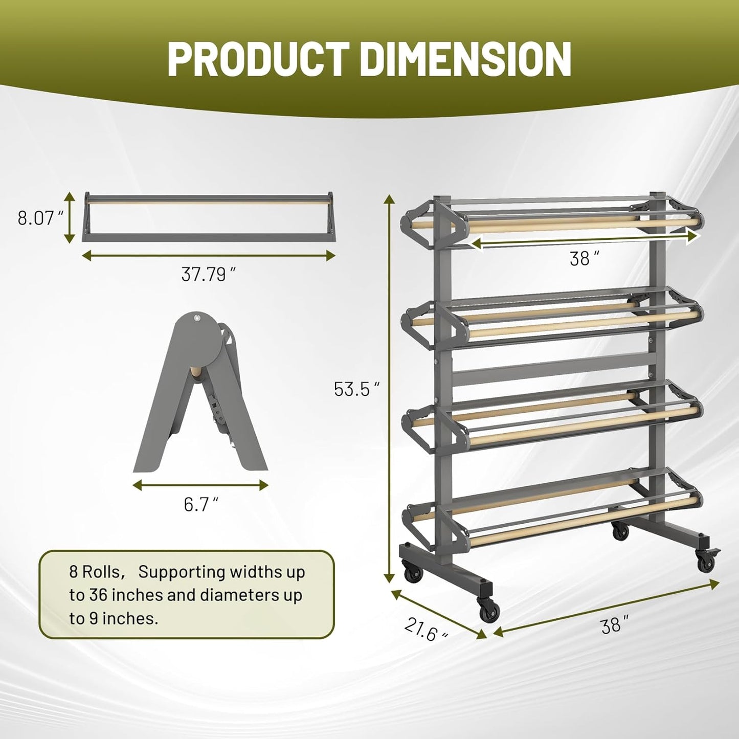 Large Wrapping Paper Roll Dispenser Holder Cutters, Craft & Butcher Rack Dispenser Stand and Cutter, Holds up to 8 Roll 36 Inch W x 9 Inch for Gift Classroom Arts Paper Activity Studio Store