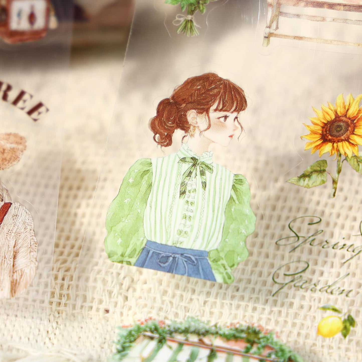 Alideco 6pcs Decorative Adhesive Tapes Vintage Flower Girl PET Tape Great for Bullet Journal Supplies, Arts, Scrapbook, DIY Crafts, Planners (shaonvdeqingyu)