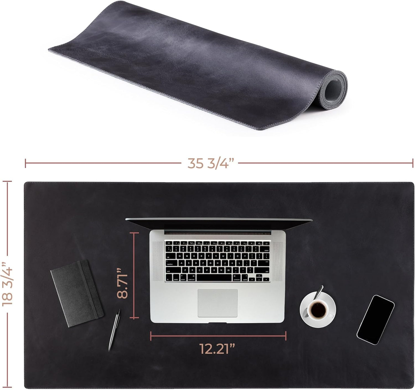 Leather Desk Mat - Executive Real Leather Desk Pad - Genuine Leather Office Desktop mat - Large (18 3/4" X 35 3/4") | Non-Slip Leather Desk Blotter