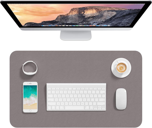 Hsurbtra Desk Pad, 23.6" x 13.8" PU Leather Desk Mat, M Extended Mouse Pad, Waterproof Desktop Blotter Protector, Non-Slip Ultra Thin Small Laptop Keyboard Writing Mat for Office Home, Light Gray