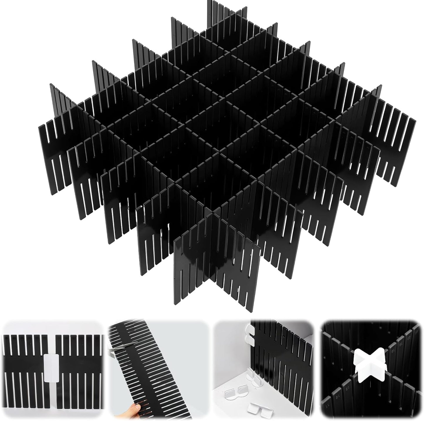 Blosssound 15pcs 5.12x 15 Tall Drawer Divider Adjustable Drawer Organizer DIY Ultra Deep Storage Organizer Separator with Fixed Buckle for Underwear Socks Dormitory Office Kitchen Bedroom(Black)