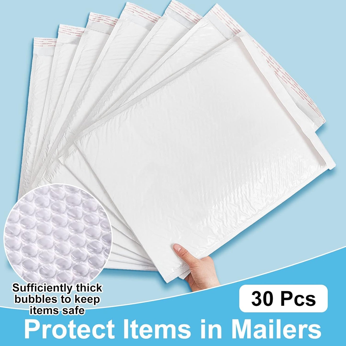 Henoyso 30 Pcs Extra Large Bubble Mailers 14 x 19 Inches Resealable Padded Envelopes Waterproof Shipping Bags Poly Padded Mailers Bulk for Mailing Packaging Small Business(White)