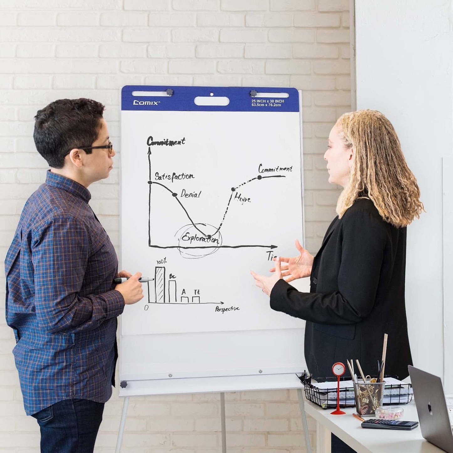 Comix Sticky Easel Pad, 25 x 30 Inches Flip Chart Paper for Teachers, Large Self Stick Easel Paper for Office School Classroom Supplies, 30 Sheets/Pad, 12 Pads/Pack