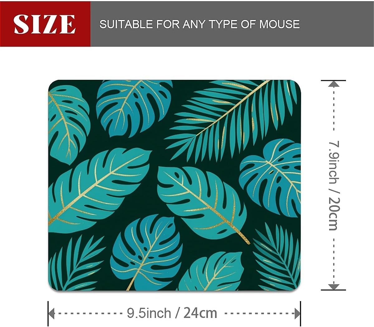 Square Mouse Pad Tropical Plants 2, Personalized Premium-Textured Custom Mouse Mat Design, Washable Mousepad Cloth, Non-Slip Rubber Base Computer Mouse Pads for Wireless Mouse