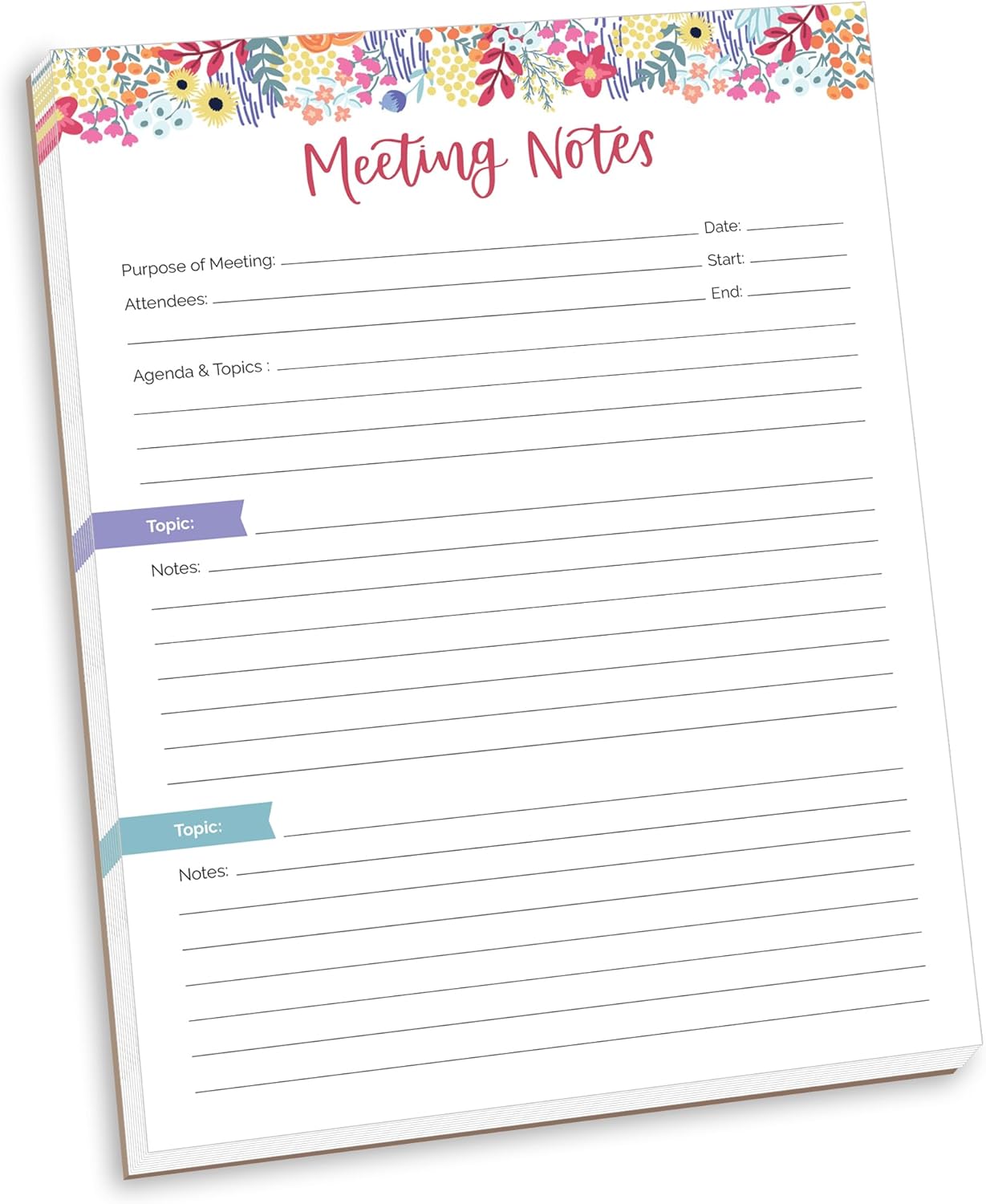 bloom daily planners 8.5" x 11" Double Sided Meeting Pad - Topics, Takeaways, Action Items & Follow-Ups - Undated Meeting Notes Agenda Organizer