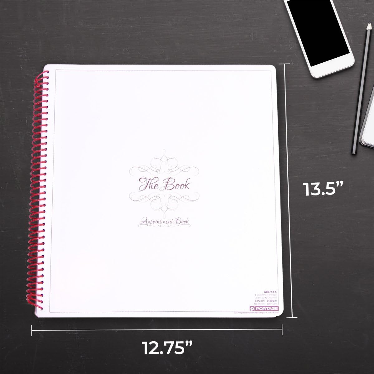 Portage Notebooks Appointment Book - Large 12.75" x 13.5" Undated Planner for Daily Scheduling - 6 Column Professional Daily Planner Undated for Office, Home, or Salon Use