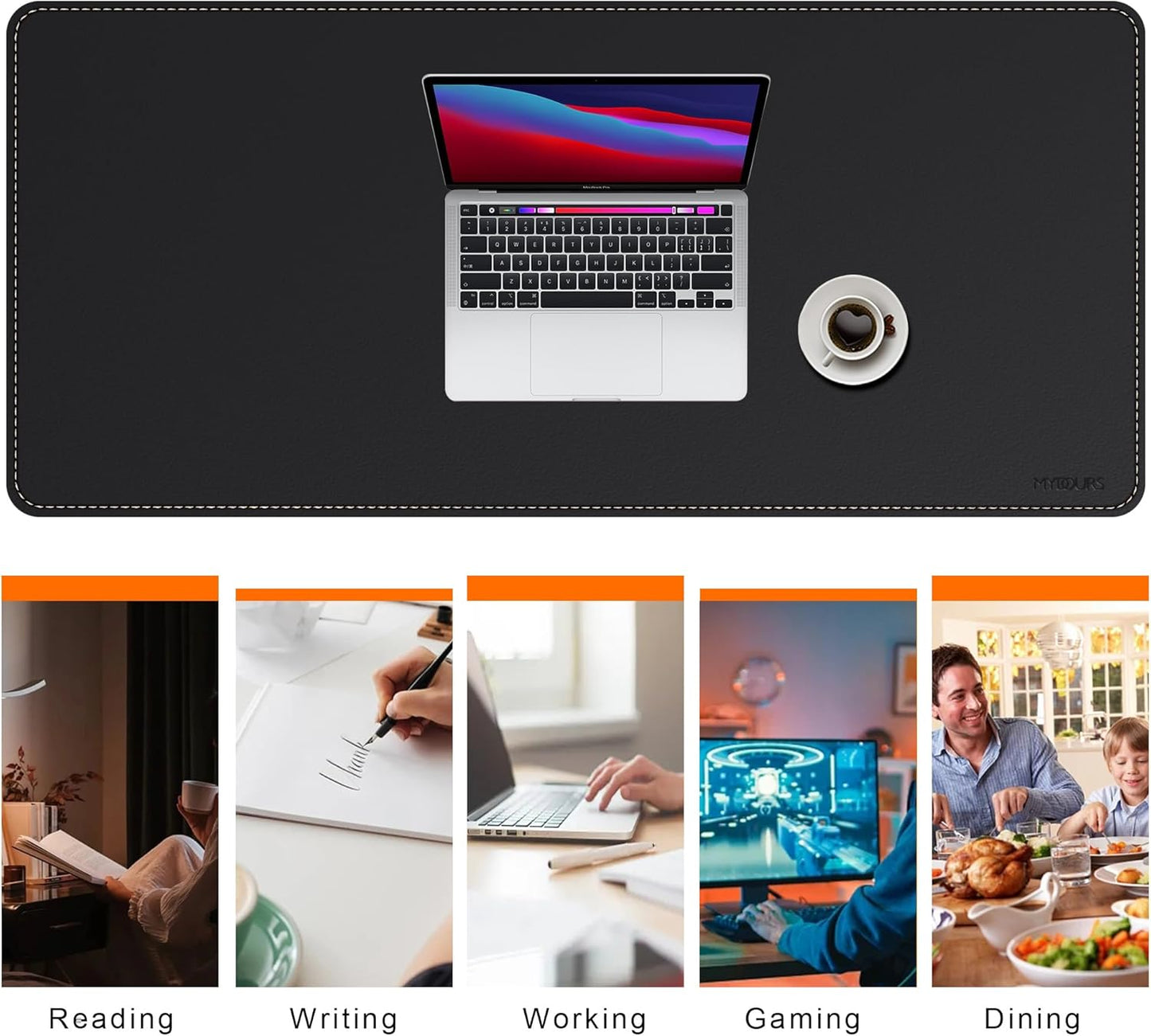 Mydours Large Desk Mat 51.2" x 23.6", PU Leather Surface for Smooth Mouse Control, Office Desk Blotter with Scratch-Resistant Design, Extended Gaming Surface Spacious Laptop Coverage (Black)