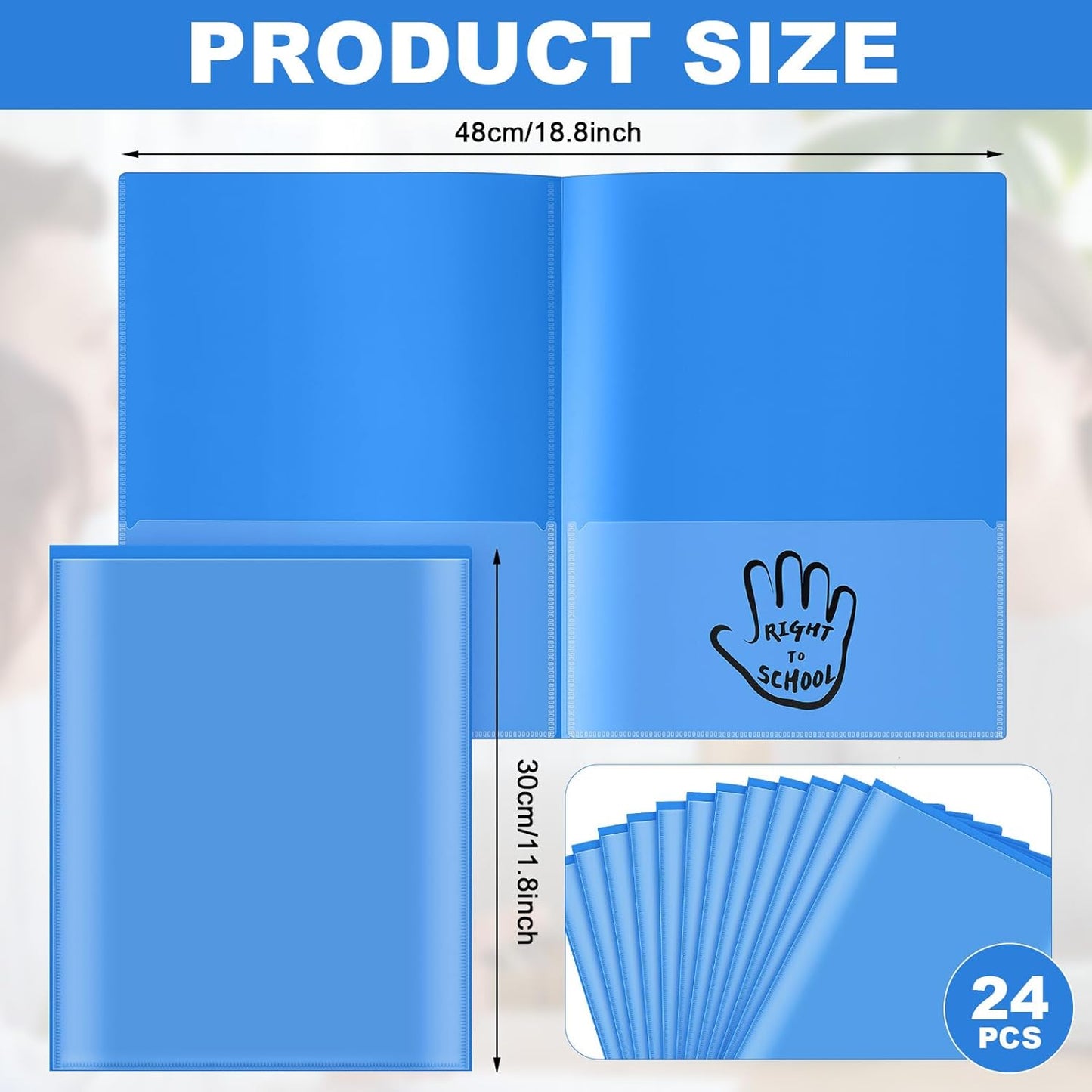 Henoyso 24 Piece Two Pocket Parent Teacher Communication Folder Homework Take Home Folders with Clear Front Pocket Plastic Heavy Duty Fit Letter Size for Home and School 11.8 x 9.45(Blue)
