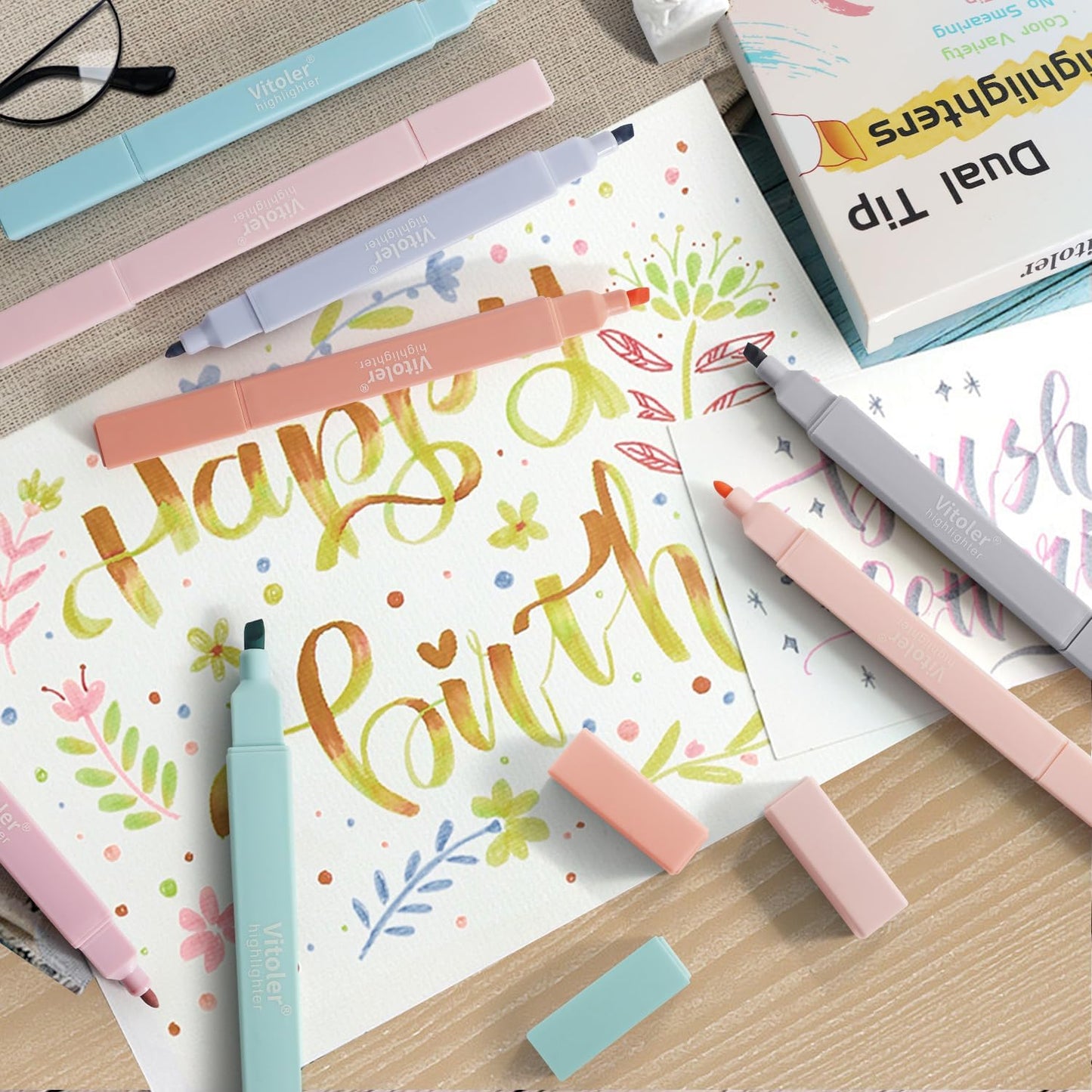 Vitoler Highlighters Pastel,8 Pack Chisel & Fine Tips Bible Highlighters,Soft Tip Highlighter Set for School Office Supplies