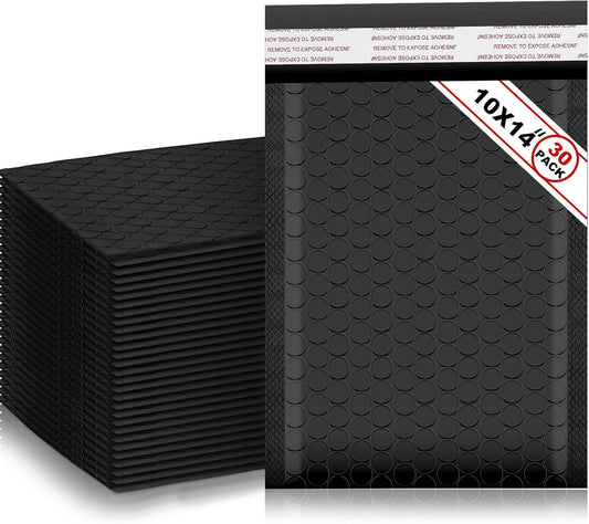 Henoyso 30 Pcs Extra Large Bubble Mailers 10 x 14 Inches Resealable Padded Envelopes Waterproof Shipping Bags Poly Padded Mailers Bulk for Mailing Packaging Small Business(Black)