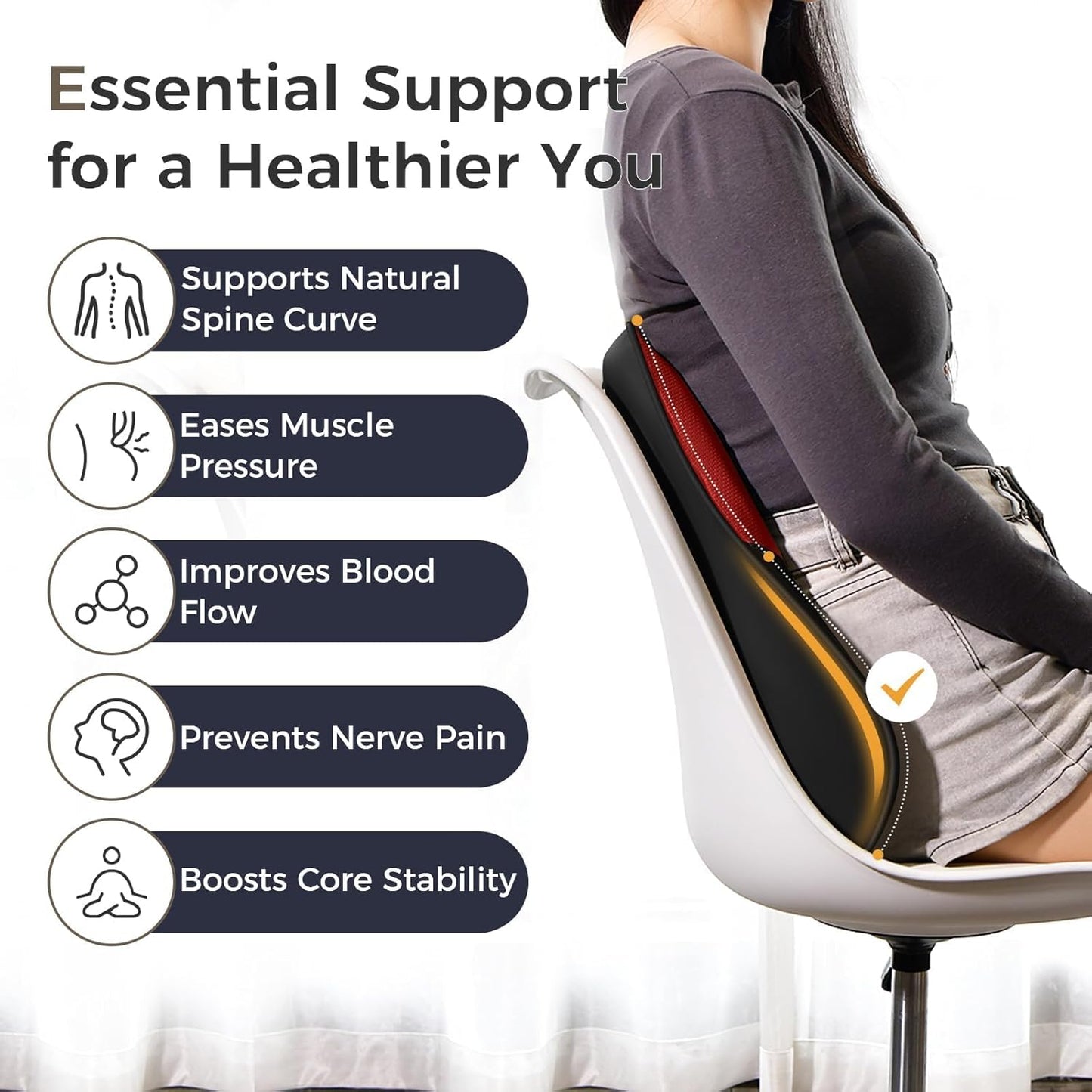 Coverado Lumbar Support Pillow for Car, Ergonomic Memory Foam Back Pillow for Office Chair, Back Cushion for Back Pain Relief, PU Leather Car Lumbar Support for Driving Seat