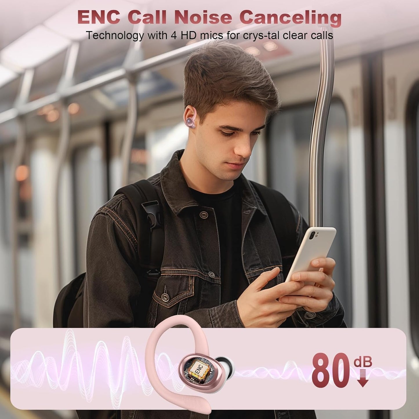 Wireless Earbuds Bluetooth 5.4 Headphones Sport, New Bluetooth Earbuds with Earhooks, 50H Stereo Over Ear Buds, Earphone with 4 ENC Noise Canceling Mic, IP7 Waterproof Headset for Running/Gym/Workout