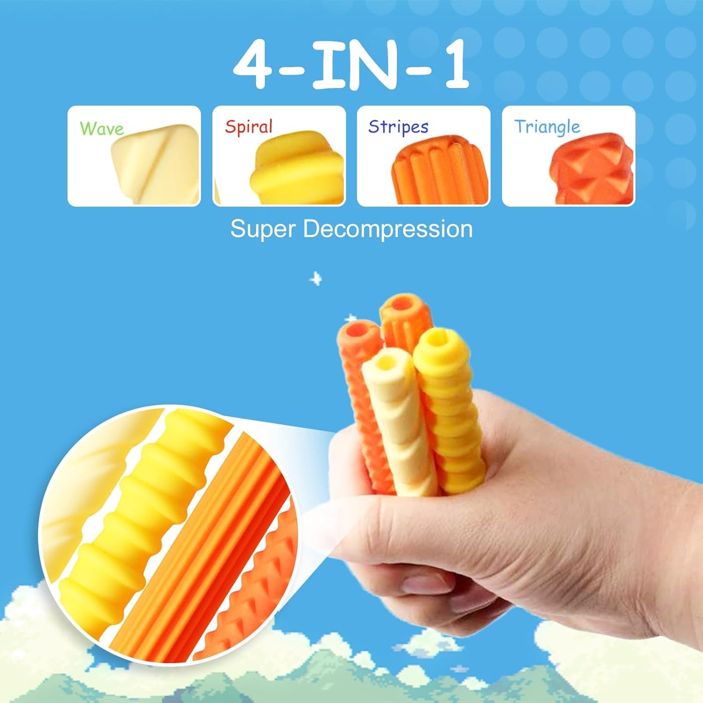 Pencil Grips, 4-Pack Textured Silicone Sleeves for Mechanical Pencils, Sensory Fidget ADHD Tool for Kids and Adults, Quiet Fidget Tools for Classroom Focus, Anxiety Relief (Yellow)