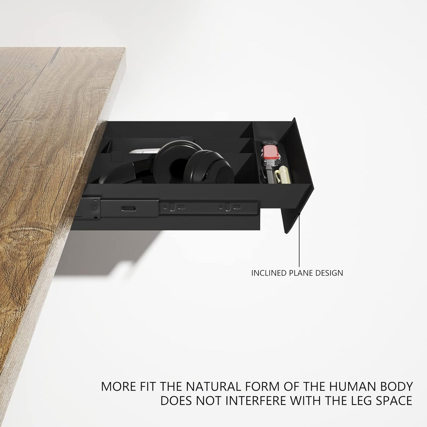 Under Desk Mounted Sliding Pull-out Drawer with Pencil Tray and Slide Storage Tray, 17'' long & 13.5'' deep Large Storage Organizer for Sit Stand Workstation