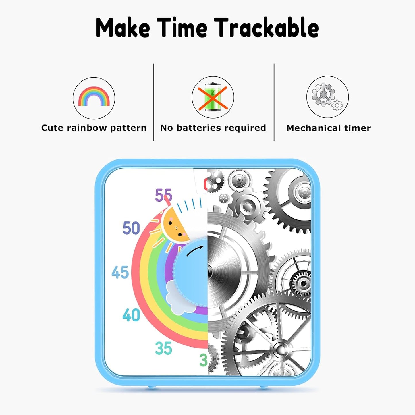 Secura 60-Minute Visual Timer, 7.5 Inch Magnetic Rainbow Countdown Timer for Classroom or Kitchen, Durable Mechanical Timer Clock with Magnetic Backing (Blue & Sun)