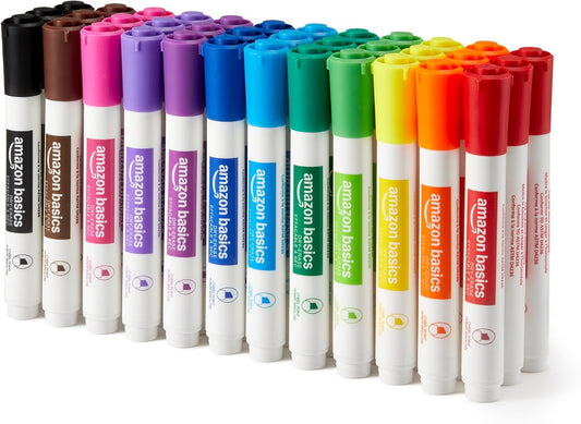 Amazon Basics Low-Odor Dry Erase Whiteboard Markers, Chisel Tip, 12 Assorted Colors, 36 Count