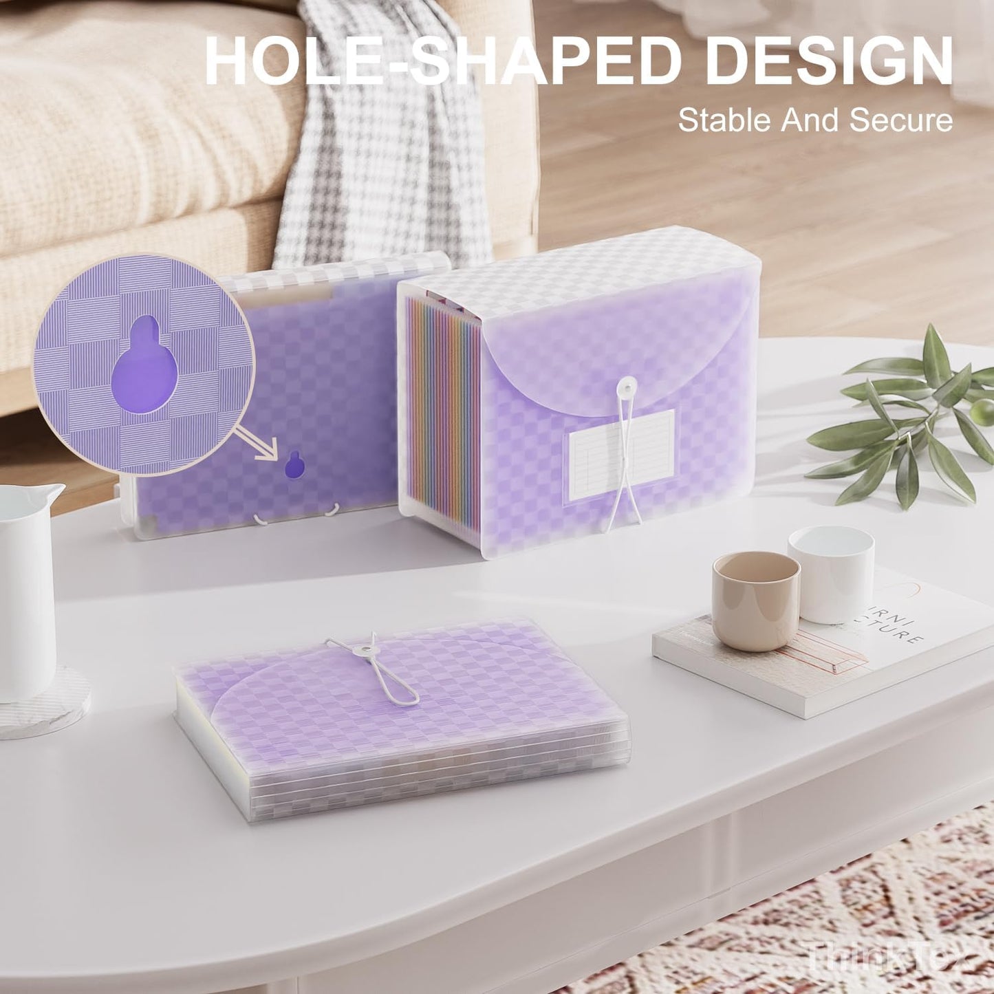 ThinkTex 26 Pockets Expanding File Folders, Accordion File Organizer with Expandable Cover, Monthly Bill Receipt Documents Organizer, A-Z Colorful Tabs, Letter/A4 Size - Purple