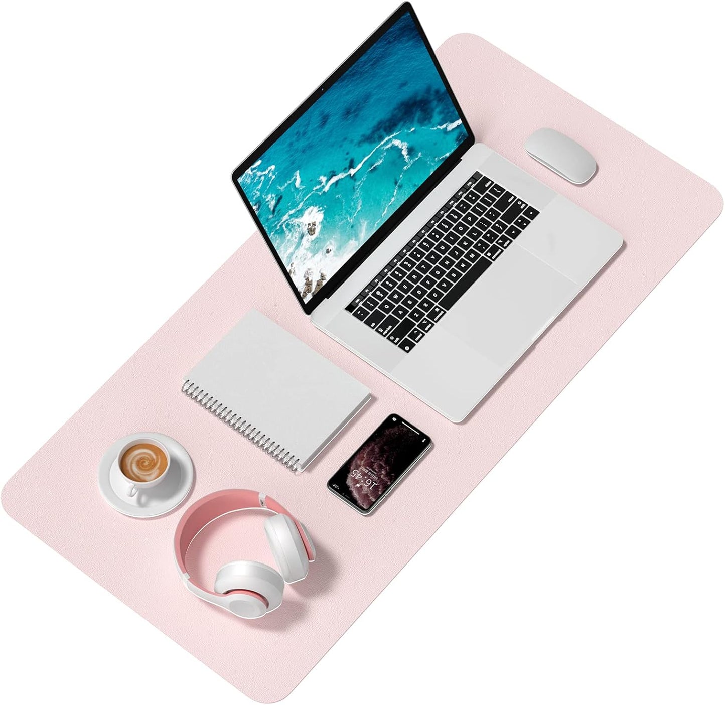 Hsurbtra Desk Pad, 35.5" x 17" PU Leather Desk Mat, XXL Extended Mouse Pad, Waterproof Desktop Blotter Protector, Non-Slip Ultra Thin Large Laptop Keyboard Writing Mat for Office Home, Pink