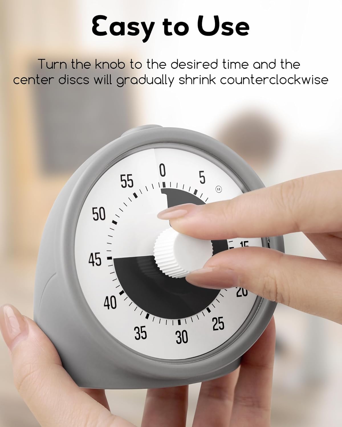 Visual Timer for Kids with Pause Button, 60-Minute Countdown Timer with Silent Operation, Desk Pomodoro Timer Kid Time Management Tools for Classroom, Office and Kitchen, Gray