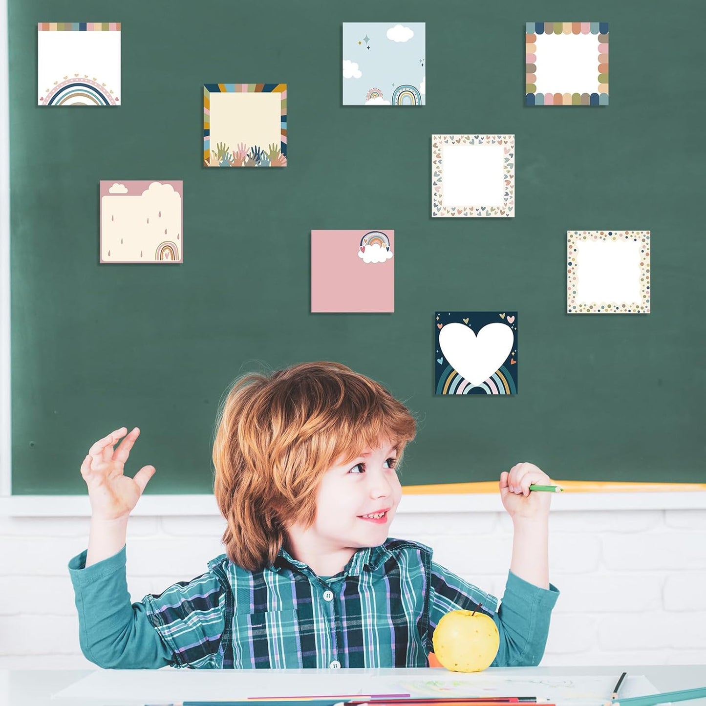 9 Pads Boho Sticky Notes 3x3 Inch Cute Self Stick Notepads Notes Adhesive Memo Pad Office Decor Gifts for Students School Teacher Meeting Office Supplies