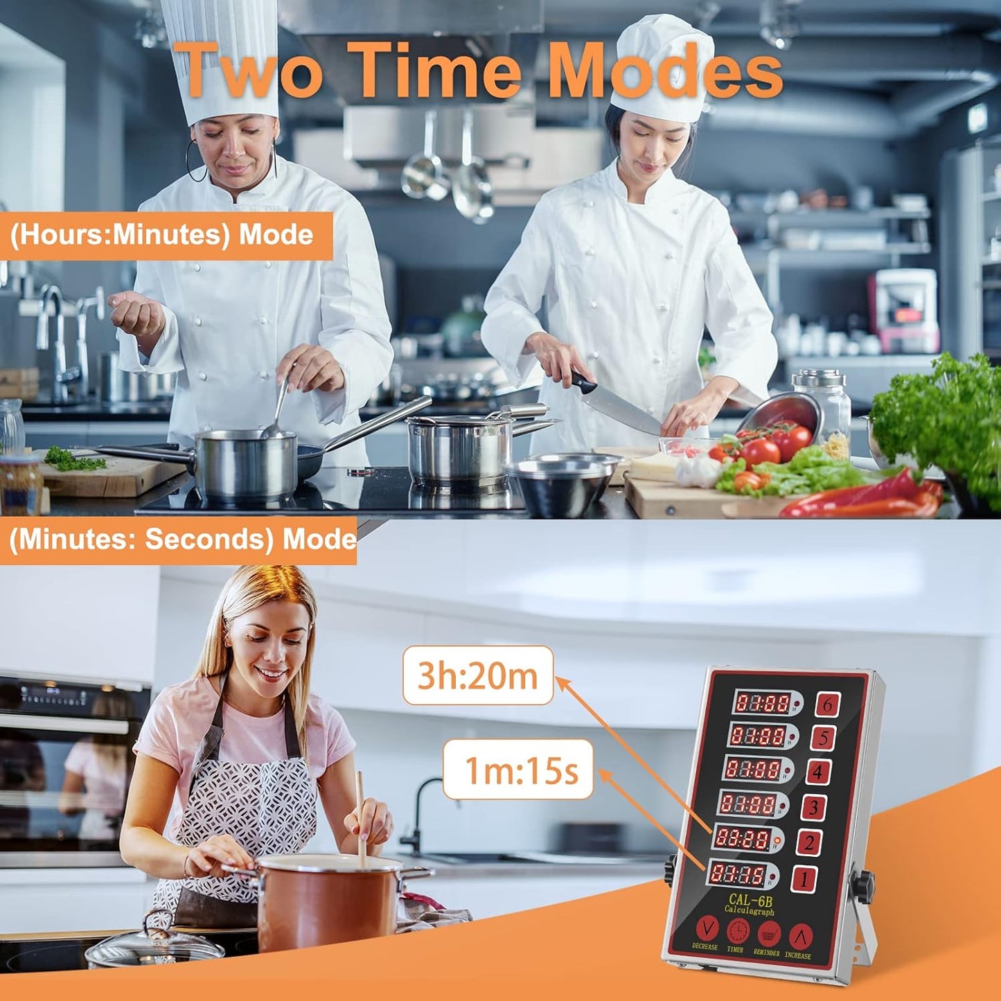Precision Kitchen Timers for Cooking – 6 Channel Commercial Kitchen Timer Restaurant Kitchen Supplies – Stainless Steel Digital LED Chef Cooking Timer – Reminder Function, Loud Alarm, Black