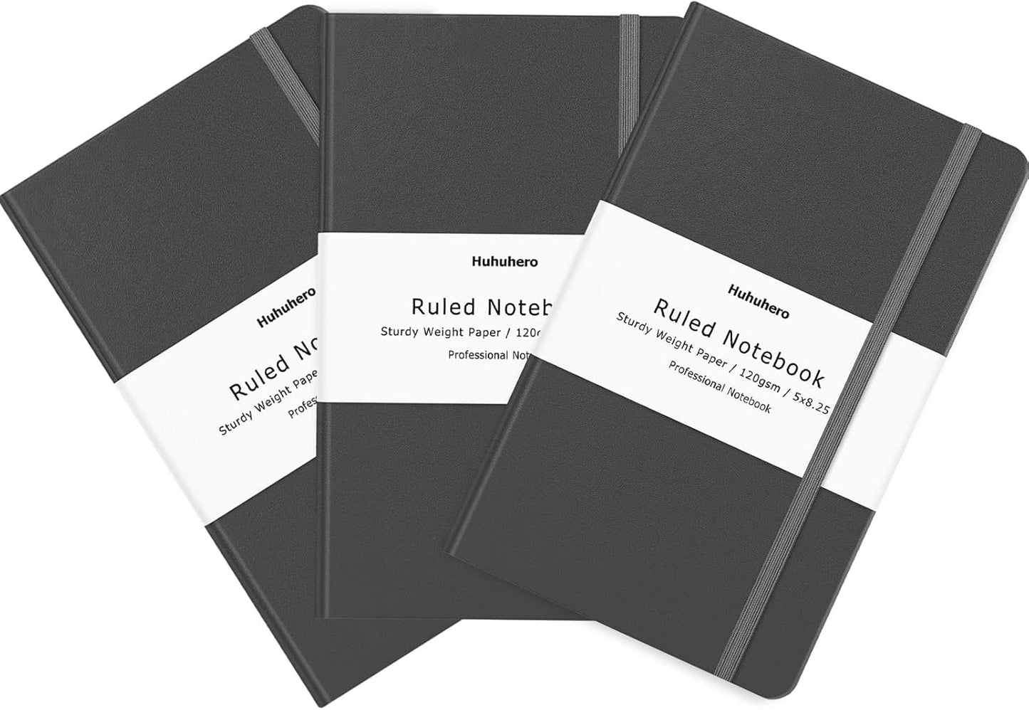 Huhuhero Notebook Journal, Lined Ruled Journal, Hardcover 120Gsm Premium Thick Paper with Faux Leather Notebook for Journaling Writing Note Taking Office School Supplies 5.25"×8.25" (3, Dark Grey)