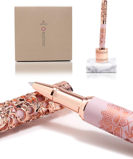 ARTEX Executive Rollerball Pen Sets With Stand - Museum Art Collections - Crafting Timeless Beauty - Luxury Pen Gift & Office Desk Decor, German SCHMIDT refill, Solid Metal & Marble Texture