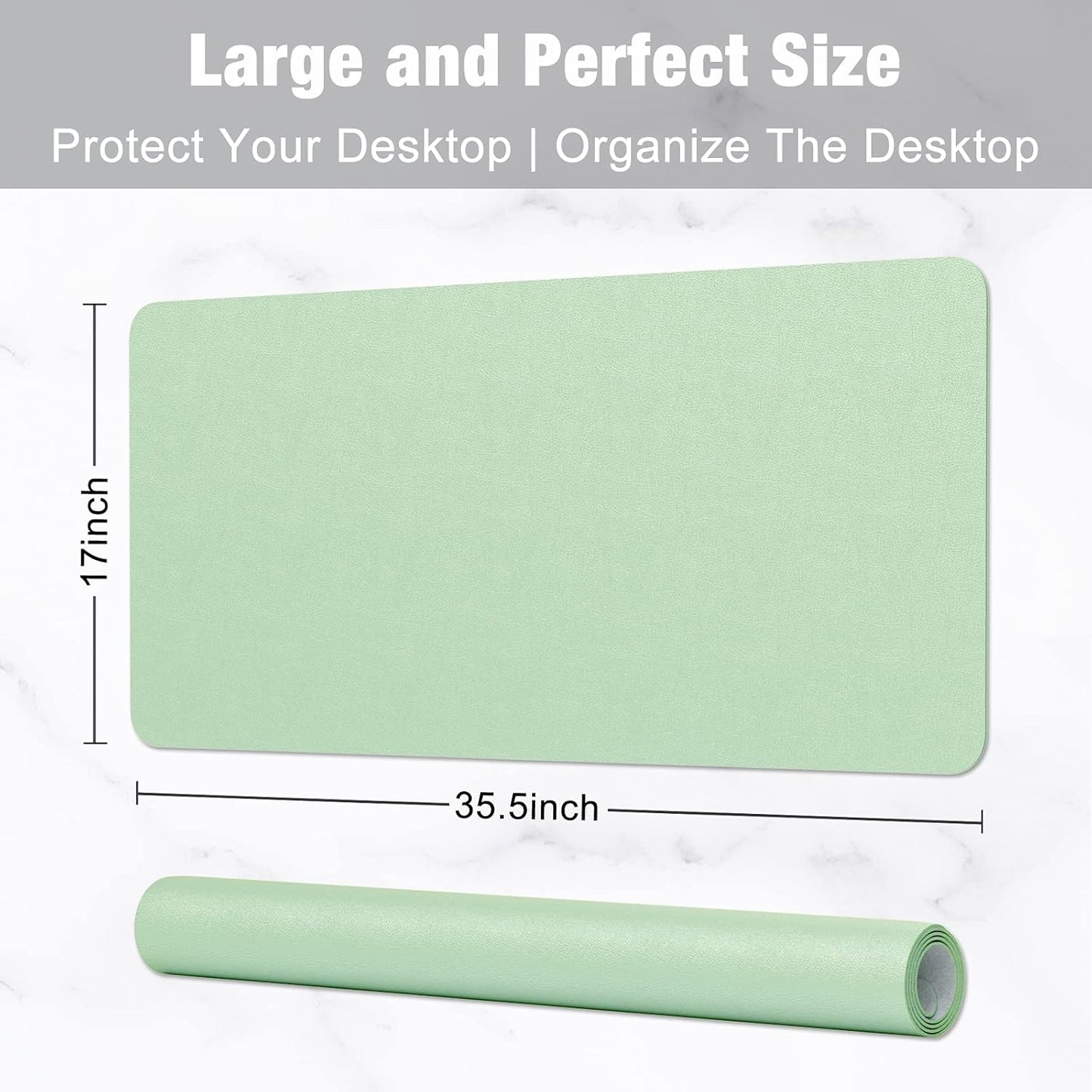 Hsurbtra Desk Pad, 35.5" x 17" PU Leather Desk Mat, XXL Extended Mouse Pad, Waterproof Desktop Blotter Protector, Non-Slip Ultra Thin Large Laptop Keyboard Writing Mat for Office Home, Lake Green