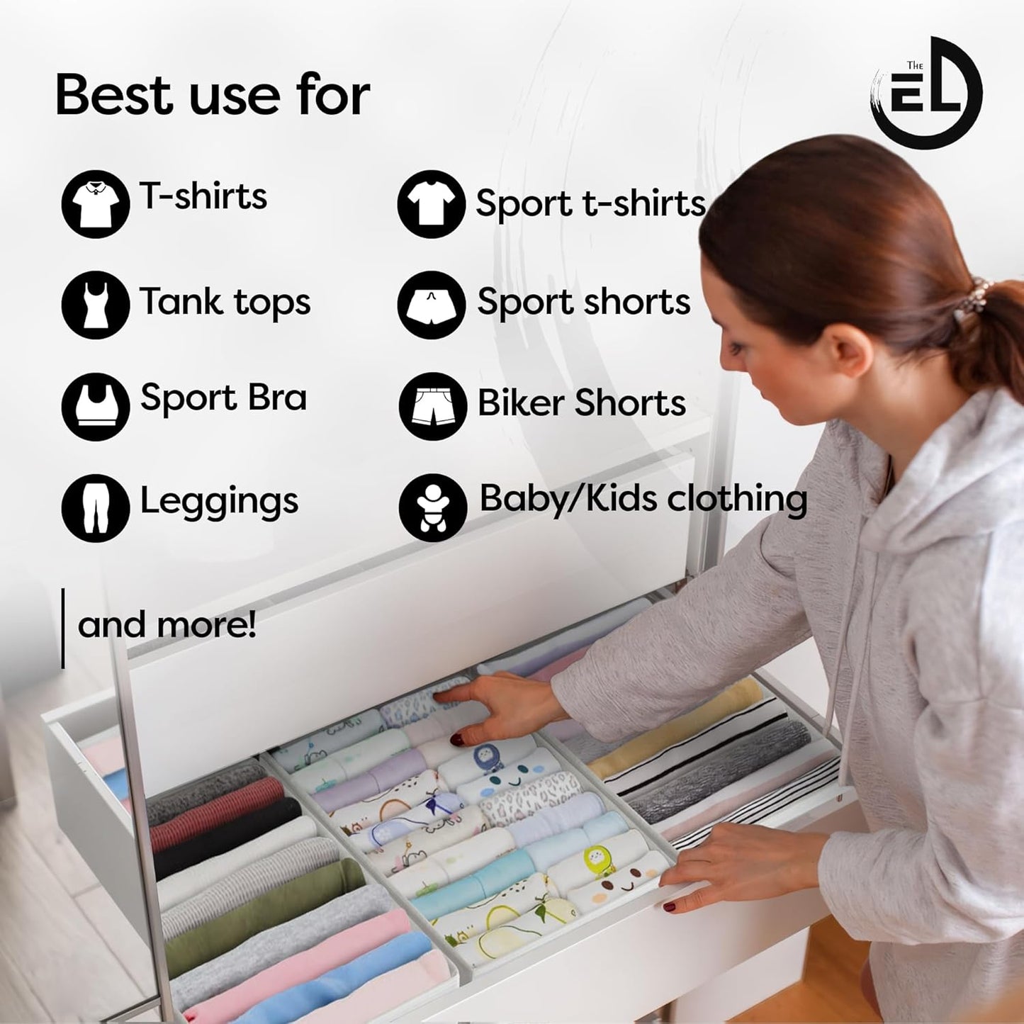 Drawer Organizer Clothes - 3 Set Multipurpose Dresser Drawer Organizer for Adults & Kids, Closet Foldable 10 Cells per Organizer - Non-Woven Fabric, T-Shirts, Baby Clothes, Shorts Organizer - White