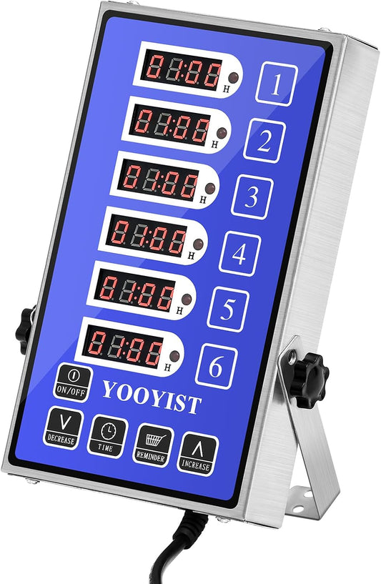 Precision Kitchen Timers for Cooking – 6 Channel Commercial Kitchen Timer Restaurant Kitchen Supplies – Stainless Steel Digital LED Chef Cooking Timer – Reminder Function, Loud Alarm, Blue