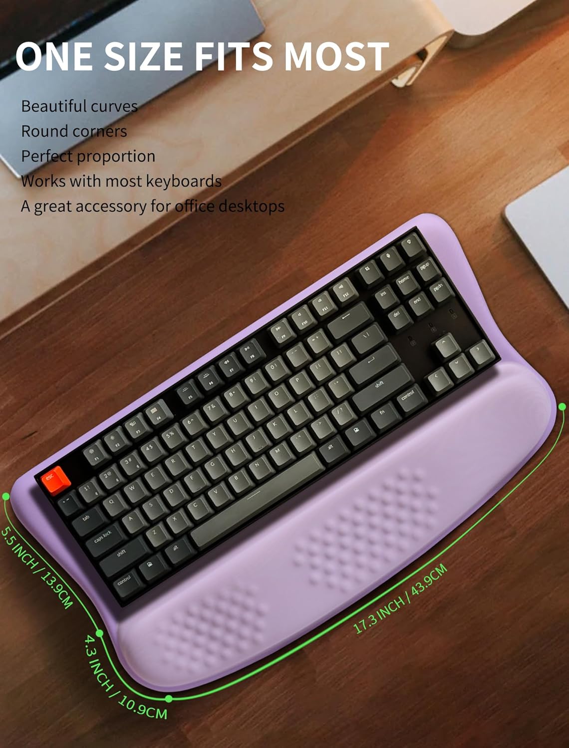 Ergonomic Wave Wrist Rest with Keyboard Stand, Cushioned Palm Rest, Comfortable Integrated Memory Foam for Natural Typing and Relieve Wrist Pain, Purple Romance