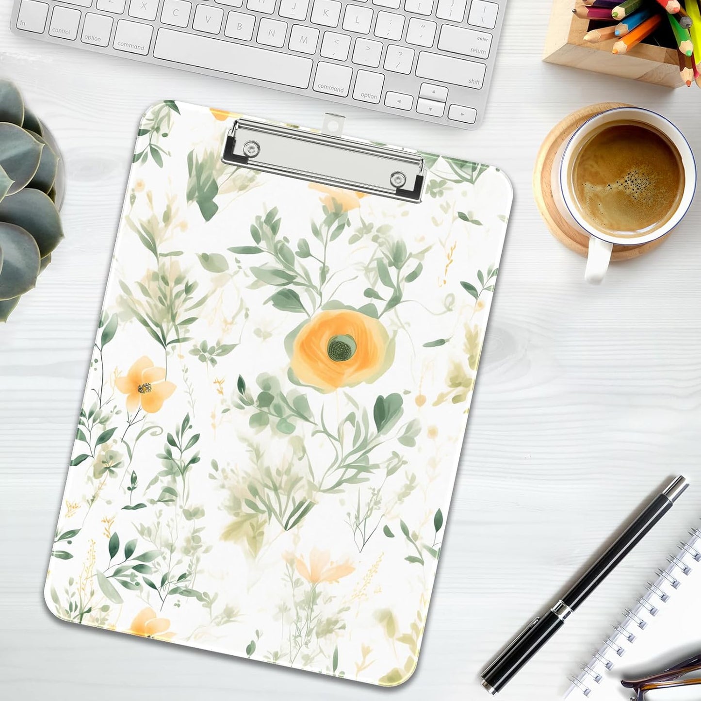 Rimilak Plastic Clipboards with Metal Clip, A4 Letter Size 9 x 12.5 in, Office Decorative for Students Women Men and Kids, Cute Custom Pattern, Green Plants