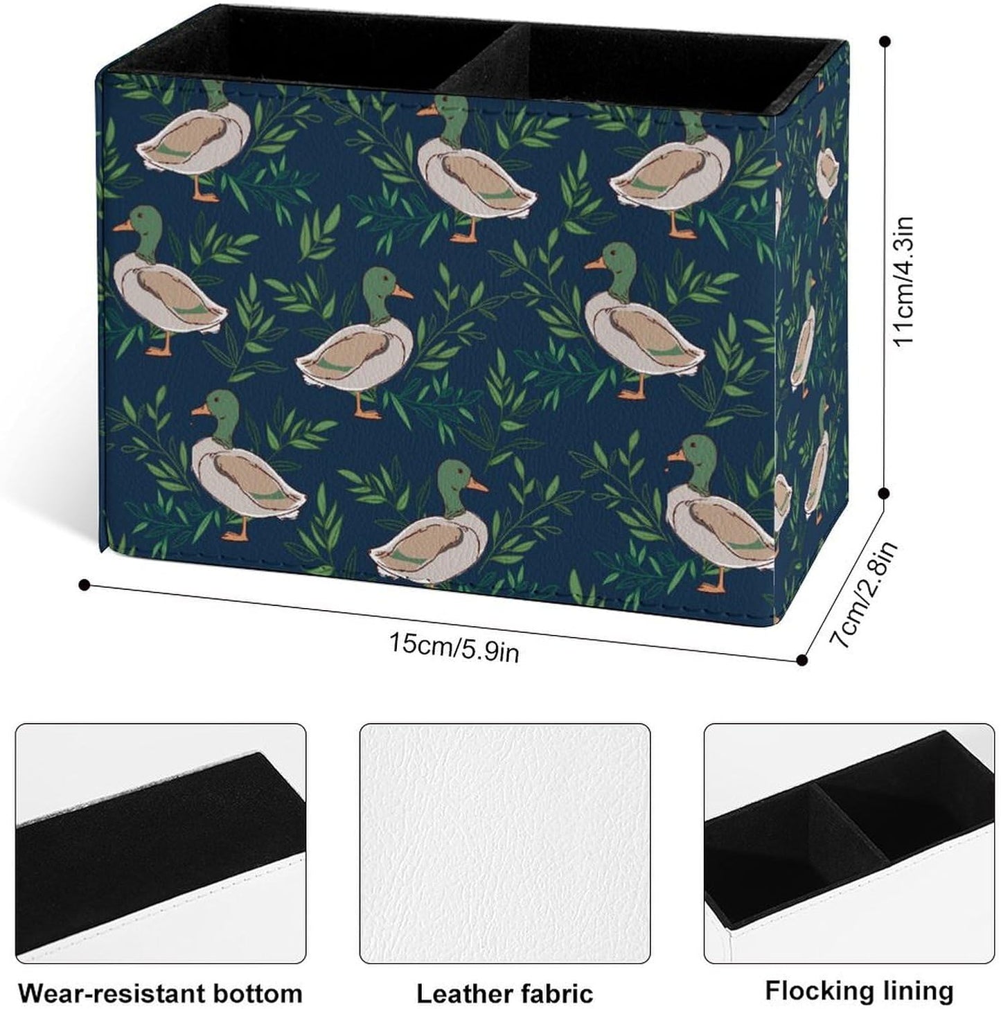 Famame Cute Farm Animal Mallard Duck Pencil Holder for Desk, Leather Desktop Container Pen Cup Storage Study Table Pen Organizer Makeup Brushes Holder for Office Home