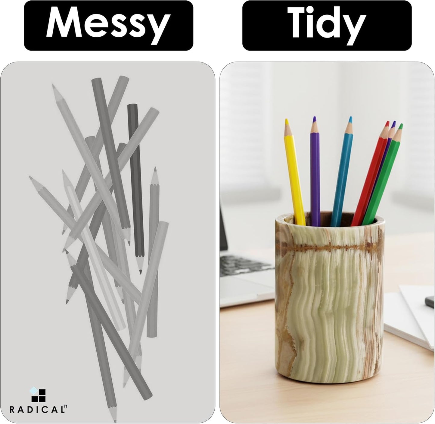 Radicaln Marble Pen Holder For Desk 4" Inches Green Onyx Handmade Stationary Holder For Office Supplies, Ideal Pencil Holders & Desk Organizer, Use for Makeup Accessories