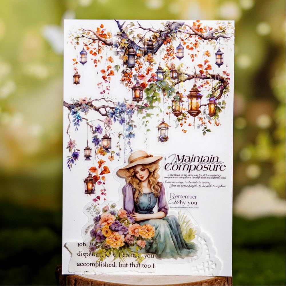 Holographic Garden Plant PET Tape Stickers for Journaling and Scrapbooking, 6 Rolls Precut Flower Branch Vines Decorative Tapes for Junk Journal Supplies, Bujo, Planners, DIY Crafts