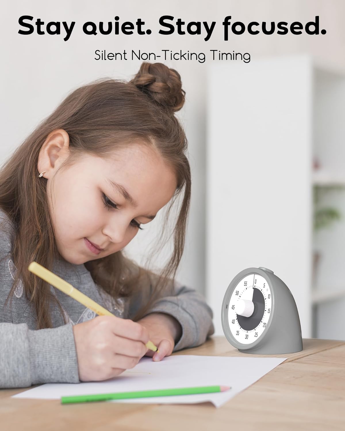 Visual Timer for Kids with Pause Button, 60-Minute Countdown Timer with Silent Operation, Desk Pomodoro Timer Kid Time Management Tools for Classroom, Office and Kitchen, Gray