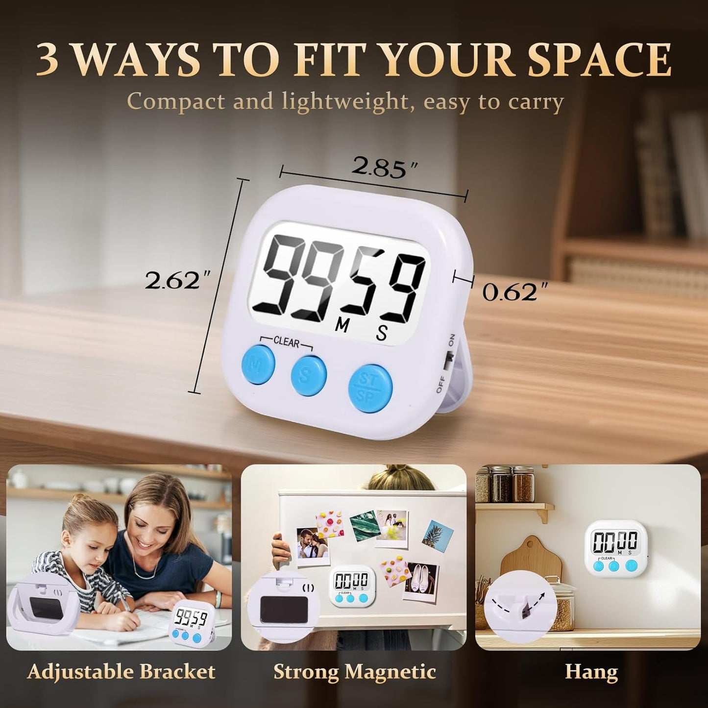 12 Pack Digital Kitchen Timer Small Classroom Timers for Kids Teachers (White)