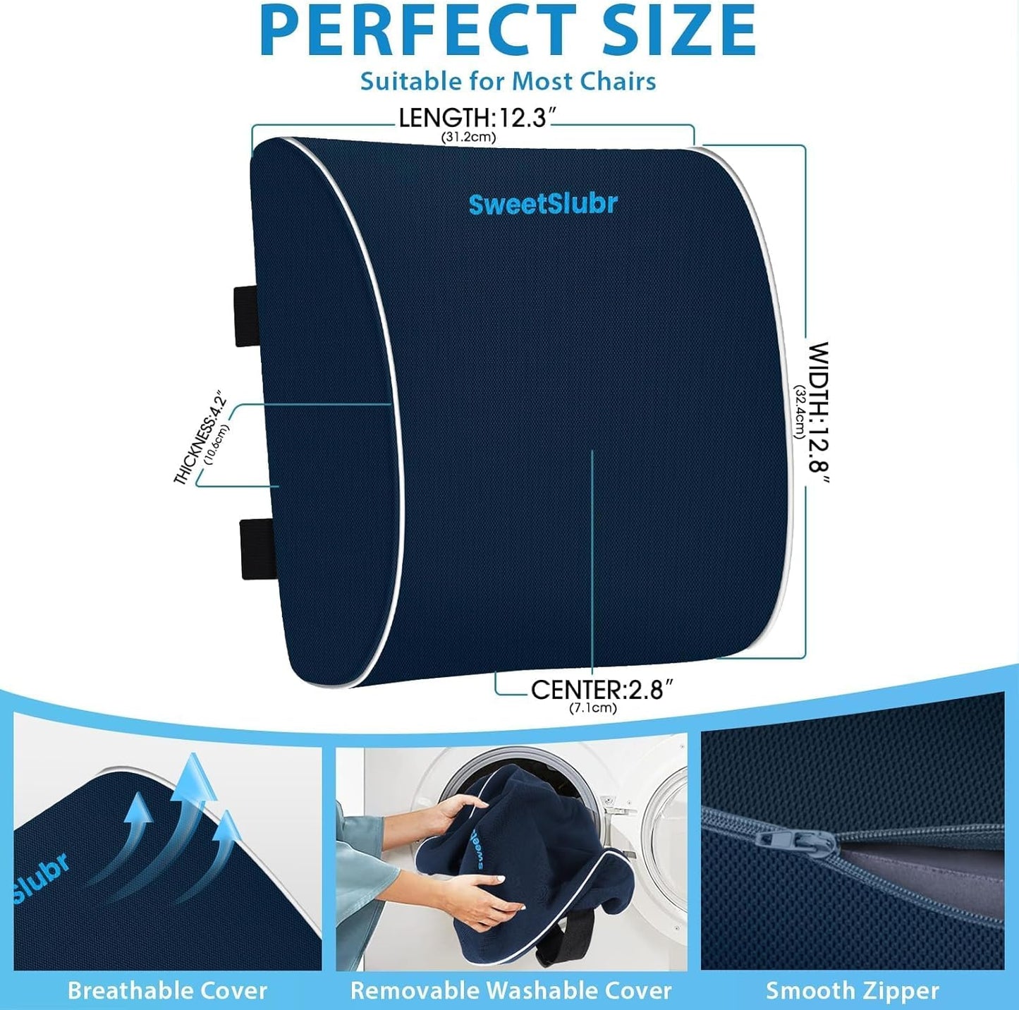 Lumbar Support Pillow for Office Chair, Car Seats and Home Desks, Ergonomic Back Support with Double Adjustable Straps, Machine Washable Cover, Gray