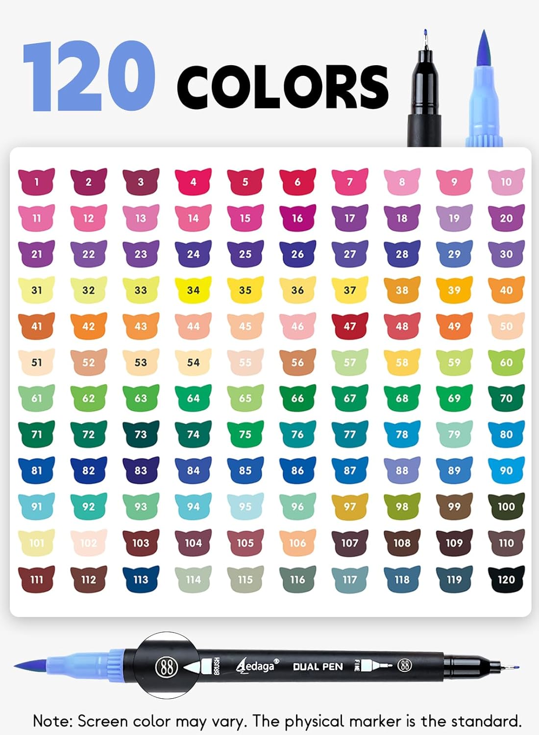 120 Colors Numbered Dual Tip Brush Pens with Free App, Fine and Brush Tips Pens for Adults, Coloring Markers for Coloring Book Bullet Journaling Note Taking Planner Hand Lettering